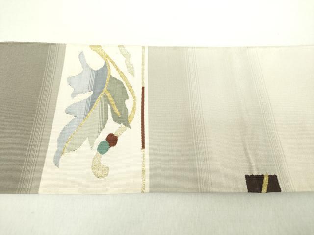 平和屋着物●爪掻き本綴れ　八寸名古屋帯　草葉文　金糸　正絹　逸品　DABA1832ps