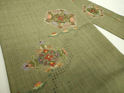 平和屋着物●中国三大刺繍　スワトウ相良刺繍　汕頭相良刺繍　総刺繍　九寸名古屋帯　紬地　正倉院花文　金糸　正絹　逸品　DABA1833ps