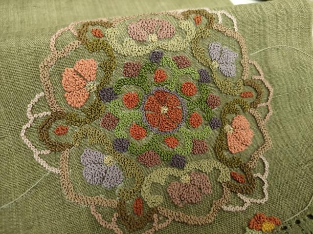 平和屋着物●中国三大刺繍　スワトウ相良刺繍　汕頭相良刺繍　総刺繍　九寸名古屋帯　紬地　正倉院花文　金糸　正絹　逸品　DABA1833ps