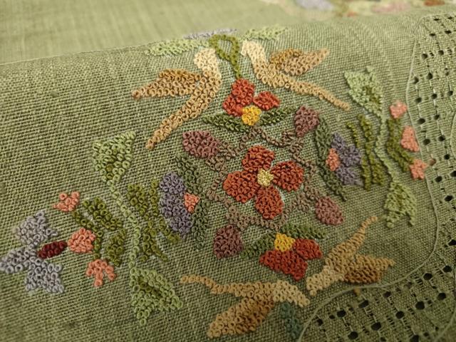 平和屋着物●中国三大刺繍　スワトウ相良刺繍　汕頭相良刺繍　総刺繍　九寸名古屋帯　紬地　正倉院花文　金糸　正絹　逸品　DABA1833ps