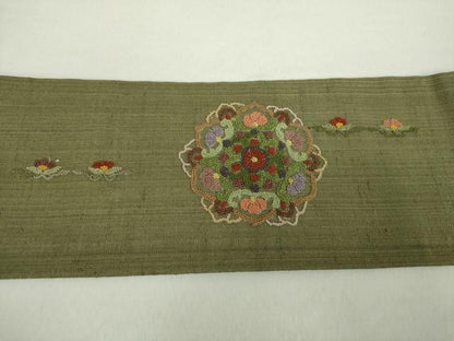 平和屋着物●中国三大刺繍　スワトウ相良刺繍　汕頭相良刺繍　総刺繍　九寸名古屋帯　紬地　正倉院花文　金糸　正絹　逸品　DABA1833ps