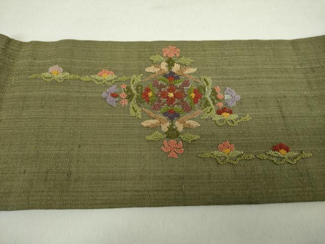 平和屋着物●中国三大刺繍　スワトウ相良刺繍　汕頭相良刺繍　総刺繍　九寸名古屋帯　紬地　正倉院花文　金糸　正絹　逸品　DABA1833ps