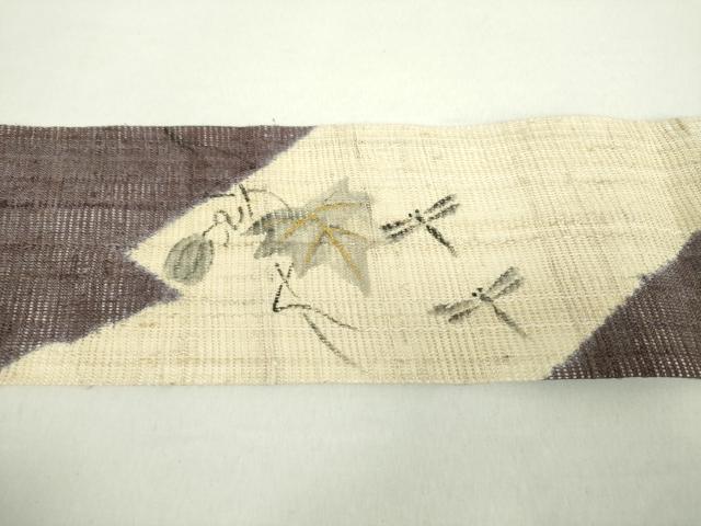 平和屋着物▽九寸名古屋帯　スリーシーズン帯　春　夏　秋　手描き　蔦の葉文　蜻蛉　金彩　正絹　逸品　DABA1835ps 平和屋着物▽九寸名古屋帯 スリーシーズン帯 春 夏 秋 手描き 蔦