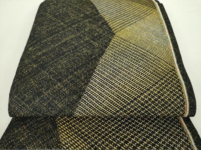 平和屋着物●八寸名古屋帯　組織　変わり間道　黒地　金銀糸　正絹　逸品　DABA1837ps