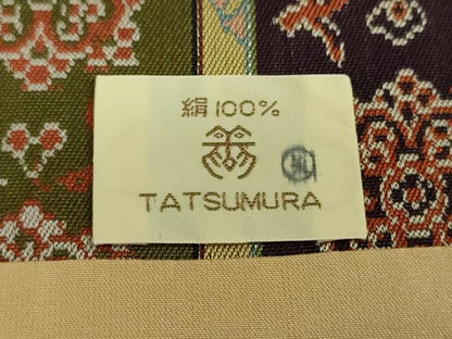 平和屋着物●龍村美術織物　九寸開き名古屋帯　唐花雙鳥長斑錦　金糸　正絹　逸品　未使用　DABA1839ps