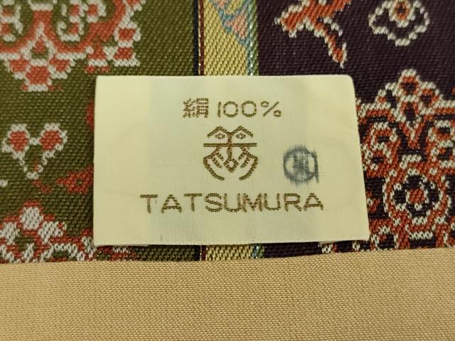 平和屋着物●龍村美術織物　九寸開き名古屋帯　唐花雙鳥長斑錦　金糸　正絹　逸品　未使用　DABA1839ps