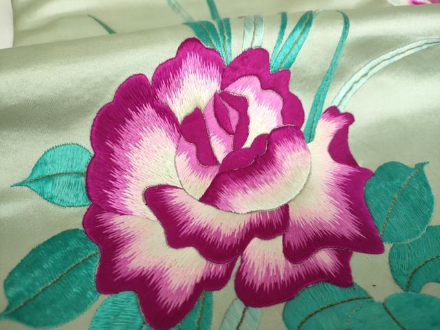 平和屋着物●アンティーク　大正ロマン　九寸名古屋帯　総手刺繍　草花文　金糸　正絹　逸品　DABA1840ps