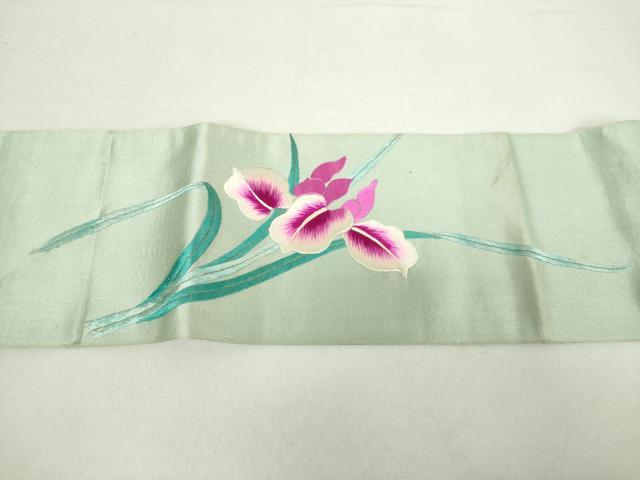 平和屋着物●アンティーク　大正ロマン　九寸名古屋帯　総手刺繍　草花文　金糸　正絹　逸品　DABA1840ps