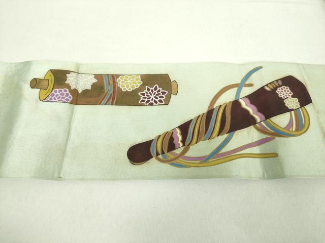 平和屋着物○アンティーク 大正ロマン 九寸名古屋帯 総手刺繍 草花文