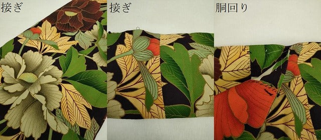 平和屋着物●創作　全通柄九寸名古屋帯　大輪の花　黒地　正絹　逸品　DABA1845ps 平和屋着物○創作 全通柄九寸名古屋帯 大輪の花 黒地