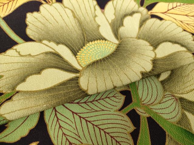 平和屋着物○創作 全通柄九寸名古屋帯 大輪の花 黒地