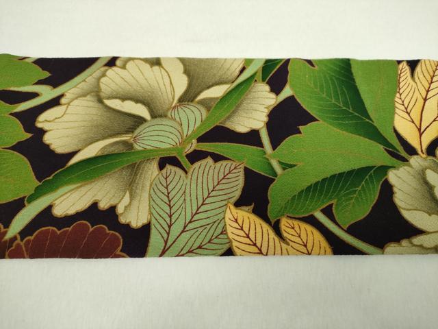 平和屋着物●創作　全通柄九寸名古屋帯　大輪の花　黒地　正絹　逸品　DABA1845ps 平和屋着物○創作 全通柄九寸名古屋帯 大輪の花 黒地