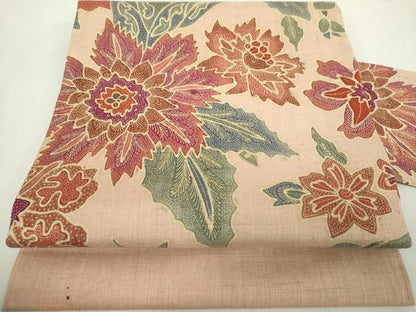 平和屋着物●九寸名古屋帯　紬地　更紗花文　正絹　逸品　DABA1846ps