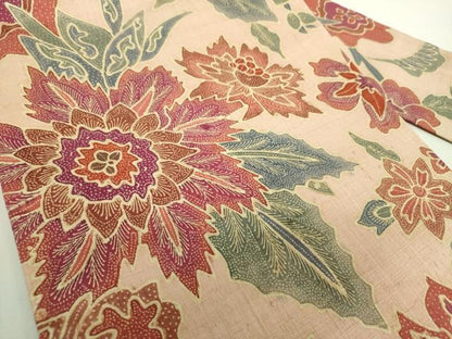 平和屋着物●九寸名古屋帯　紬地　更紗花文　正絹　逸品　DABA1846ps