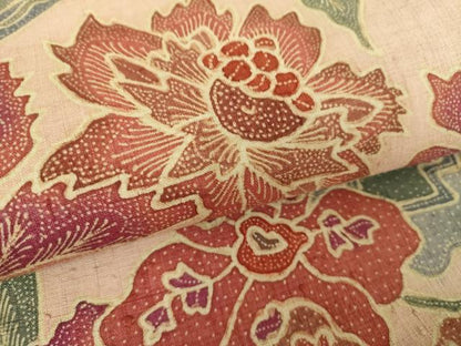 平和屋着物●九寸名古屋帯　紬地　更紗花文　正絹　逸品　DABA1846ps