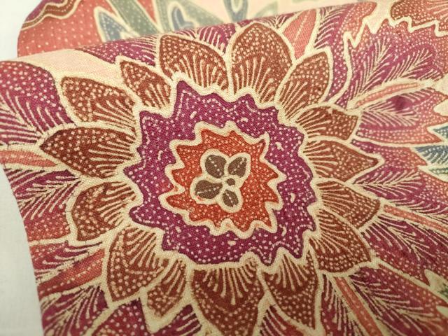 平和屋着物○九寸名古屋帯 紬地 更紗花文 正絹 逸品 DABA1846ps