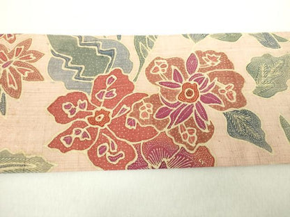 平和屋着物●九寸名古屋帯　紬地　更紗花文　正絹　逸品　DABA1846ps