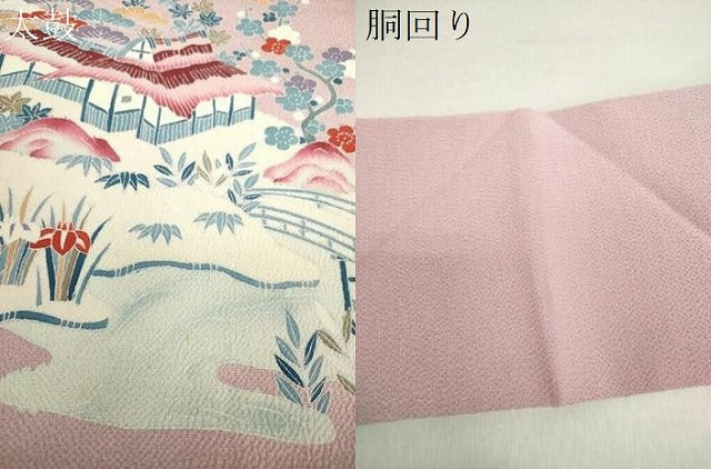 平和屋着物●九寸名古屋帯　友禅　渡橋風景　鬼しぼ縮緬　正絹　逸品　DABA1847ps