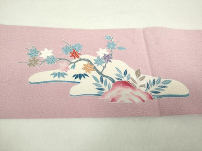 平和屋着物●九寸名古屋帯　友禅　渡橋風景　鬼しぼ縮緬　正絹　逸品　DABA1847ps