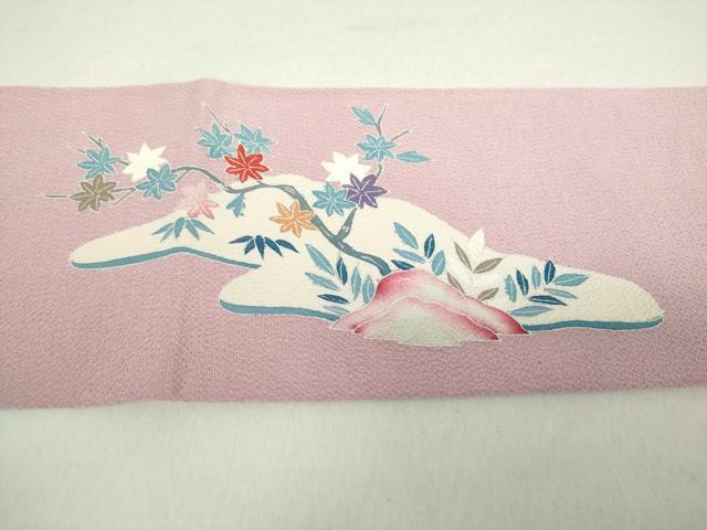 平和屋着物●九寸名古屋帯　友禅　渡橋風景　鬼しぼ縮緬　正絹　逸品　DABA1847ps
