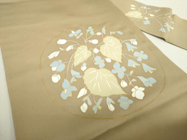 平和屋着物●塩瀬　九寸名古屋帯　駒刺繍　草花丸文　金彩　正絹　逸品　DABA1849ps