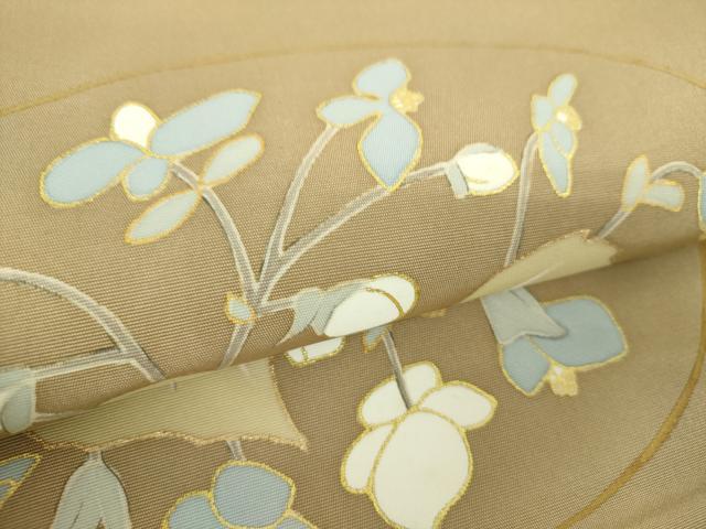 平和屋着物●塩瀬　九寸名古屋帯　駒刺繍　草花丸文　金彩　正絹　逸品　DABA1849ps
