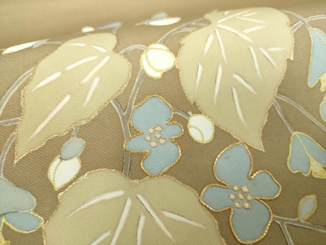 平和屋着物●塩瀬　九寸名古屋帯　駒刺繍　草花丸文　金彩　正絹　逸品　DABA1849ps