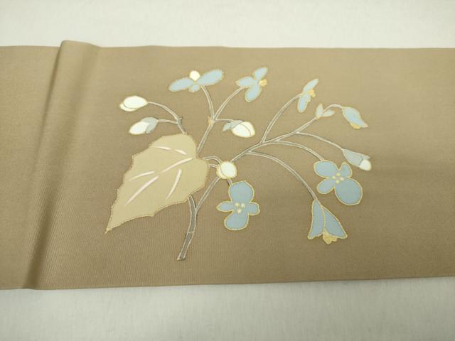 平和屋着物●塩瀬　九寸名古屋帯　駒刺繍　草花丸文　金彩　正絹　逸品　DABA1849ps