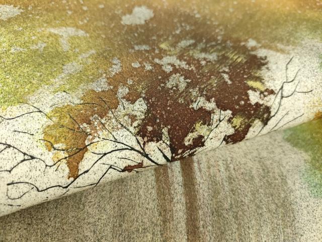 平和屋着物●塩瀬　九寸開き名古屋帯　ろうけつ染め　木立　金彩　正絹　逸品　DABA1850ps