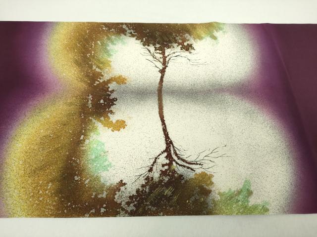 平和屋着物●塩瀬　九寸開き名古屋帯　ろうけつ染め　木立　金彩　正絹　逸品　DABA1850ps
