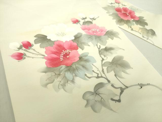 平和屋着物●塩瀬　九寸名古屋帯　手描き　枝花文　金彩　正絹　逸品　未使用　DABA1852ps