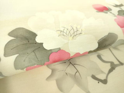 平和屋着物●塩瀬　九寸名古屋帯　手描き　枝花文　金彩　正絹　逸品　未使用　DABA1852ps