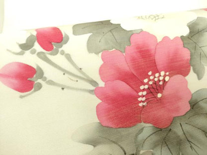 平和屋着物●塩瀬　九寸名古屋帯　手描き　枝花文　金彩　正絹　逸品　未使用　DABA1852ps