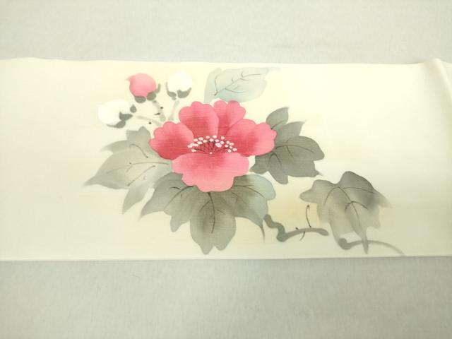 平和屋着物●塩瀬　九寸名古屋帯　手描き　枝花文　金彩　正絹　逸品　未使用　DABA1852ps