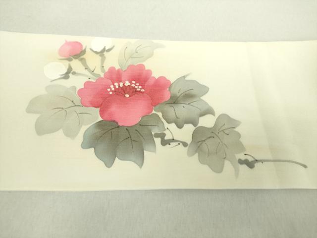 平和屋着物●塩瀬　九寸名古屋帯　手描き　枝花文　金彩　正絹　逸品　未使用　DABA1852ps