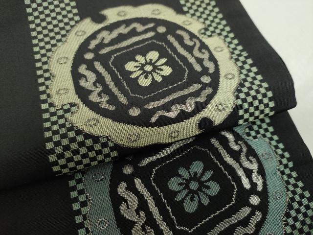 あじ　アンティーク京袋帯　レトロな花模様　大正ロマン　正絹　N6-33 アンティーク京袋帯 レトロな花模様 大正ロマン 正絹 リバーシブル N6