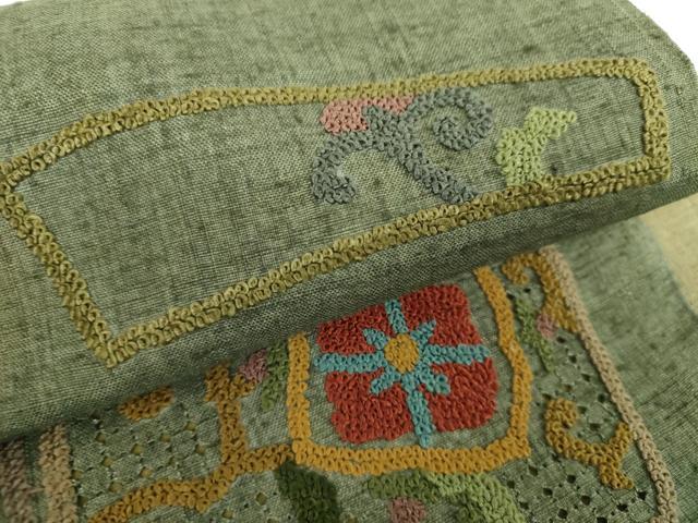 平和屋着物●中国三大刺繍 スワトウ相良刺繍 総刺繍 ワンタッチつけ帯 紬地 やまと誂製 説明書・専用帯板付き 正絹 逸品 未使用 DABA1863ps
