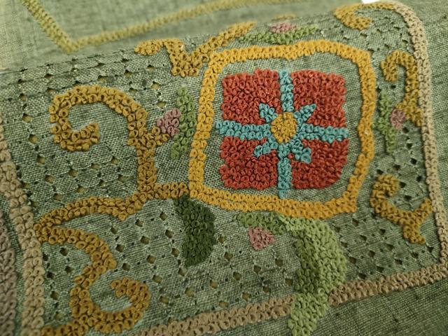 平和屋着物●中国三大刺繍 スワトウ相良刺繍 総刺繍 ワンタッチつけ帯 紬地 やまと誂製 説明書・専用帯板付き 正絹 逸品 未使用 DABA1863ps
