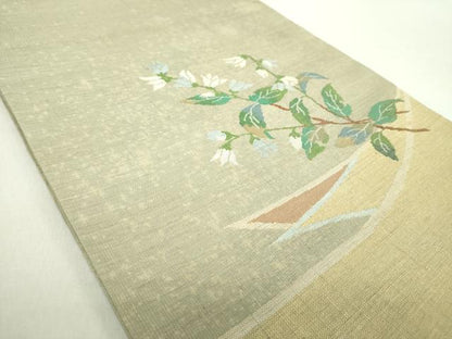 平和屋着物▼太鼓柄袋帯 紬地 草花文 正絹 逸品 DABA1868ps