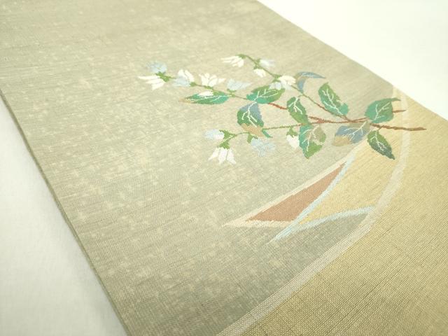 平和屋着物▼太鼓柄袋帯 紬地 草花文 正絹 逸品 DABA1868ps