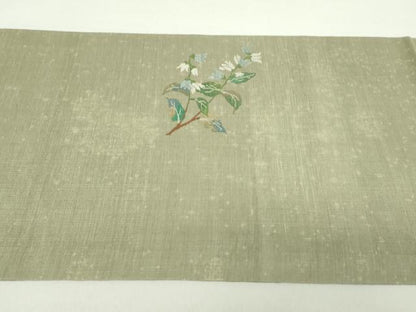 平和屋着物▼太鼓柄袋帯 紬地 草花文 正絹 逸品 DABA1868ps