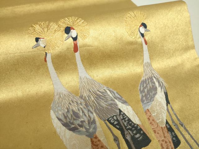 平和屋着物●西陣　長嶋成織物　ながしま帯　上村松篁　太鼓柄袋帯　冠鶴　瀞金錦　本金箔　証明書付き　正絹　逸品　DABA1872ps