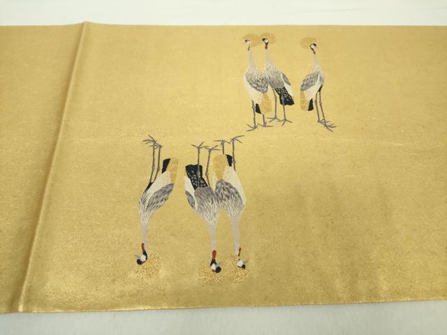 平和屋着物●西陣　長嶋成織物　ながしま帯　上村松篁　太鼓柄袋帯　冠鶴　瀞金錦　本金箔　証明書付き　正絹　逸品　DABA1872ps