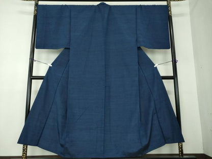 平和屋着物●男性 貴峰紬 アンサンブル 長羽織 紺地 証紙付き 正絹 逸品 DABA1875ps