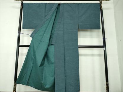 平和屋着物●男性 紬 アンサンブル キングサイズ 長羽織 絹好織 鉄御納戸色 証紙付き 正絹 逸品 DABA1876ps
