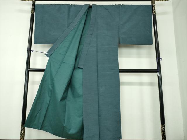 平和屋着物●男性 紬 アンサンブル キングサイズ 長羽織 絹好織 鉄御納戸色 証紙付き 正絹 逸品 DABA1876ps