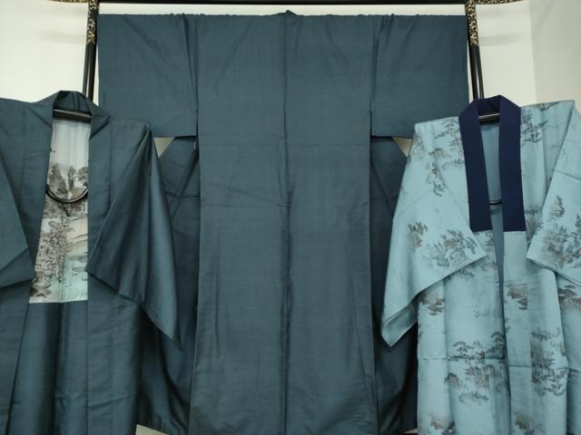 平和屋着物●男性　本場大島紬　アンサンブル・長襦袢(袷)セット　長羽織　100亀甲　総詰め　正絹　逸品　DABA1880ps