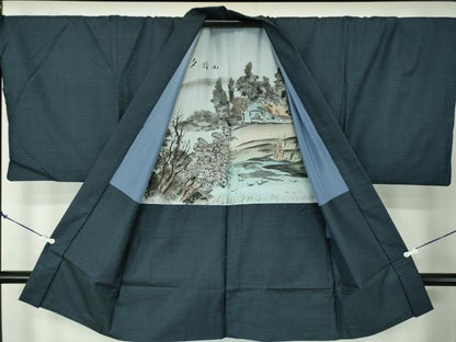 平和屋着物●男性　本場大島紬　アンサンブル・長襦袢(袷)セット　長羽織　100亀甲　総詰め　正絹　逸品　DABA1880ps