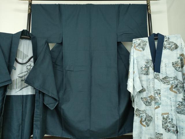 平和屋着物●男性　紬　アンサンブル・長襦袢(無双仕立て)セット　長羽織　100亀甲　総詰め　正絹　逸品　未使用　DABA1881ps