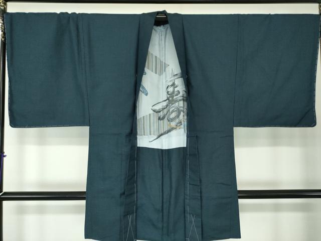 平和屋着物○男性 紬 アンサンブル・長襦袢(無双仕立て)セット 長羽織